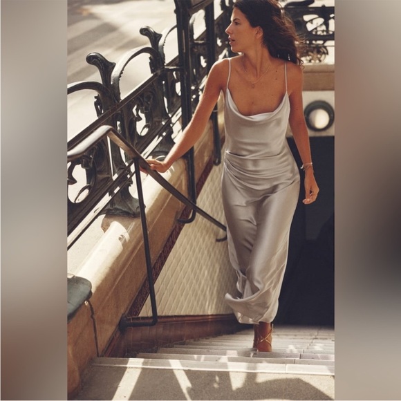 ZARA SILVER SATIN MIDI DRESS - Picture 4 of 10